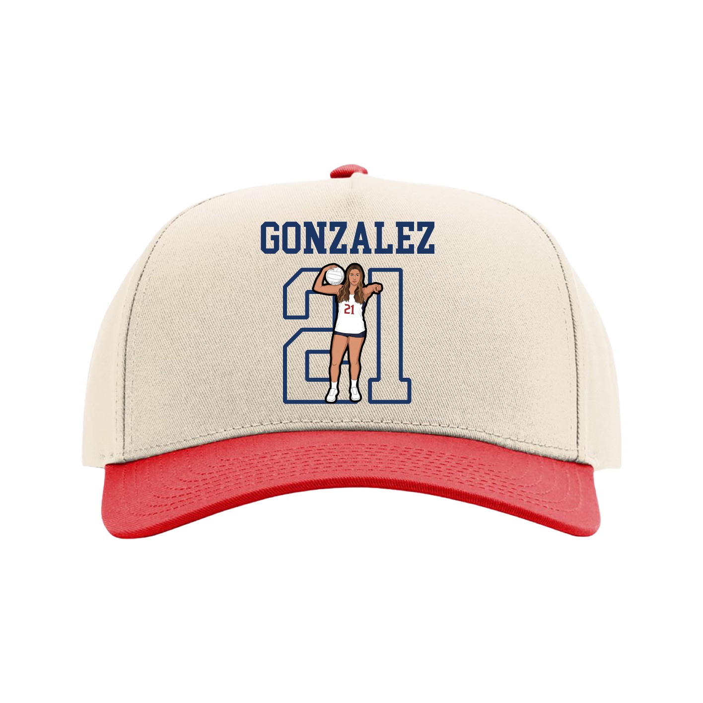 Full Fabric Five-Panel Champ Cap — Shirsey in Cream/Red
