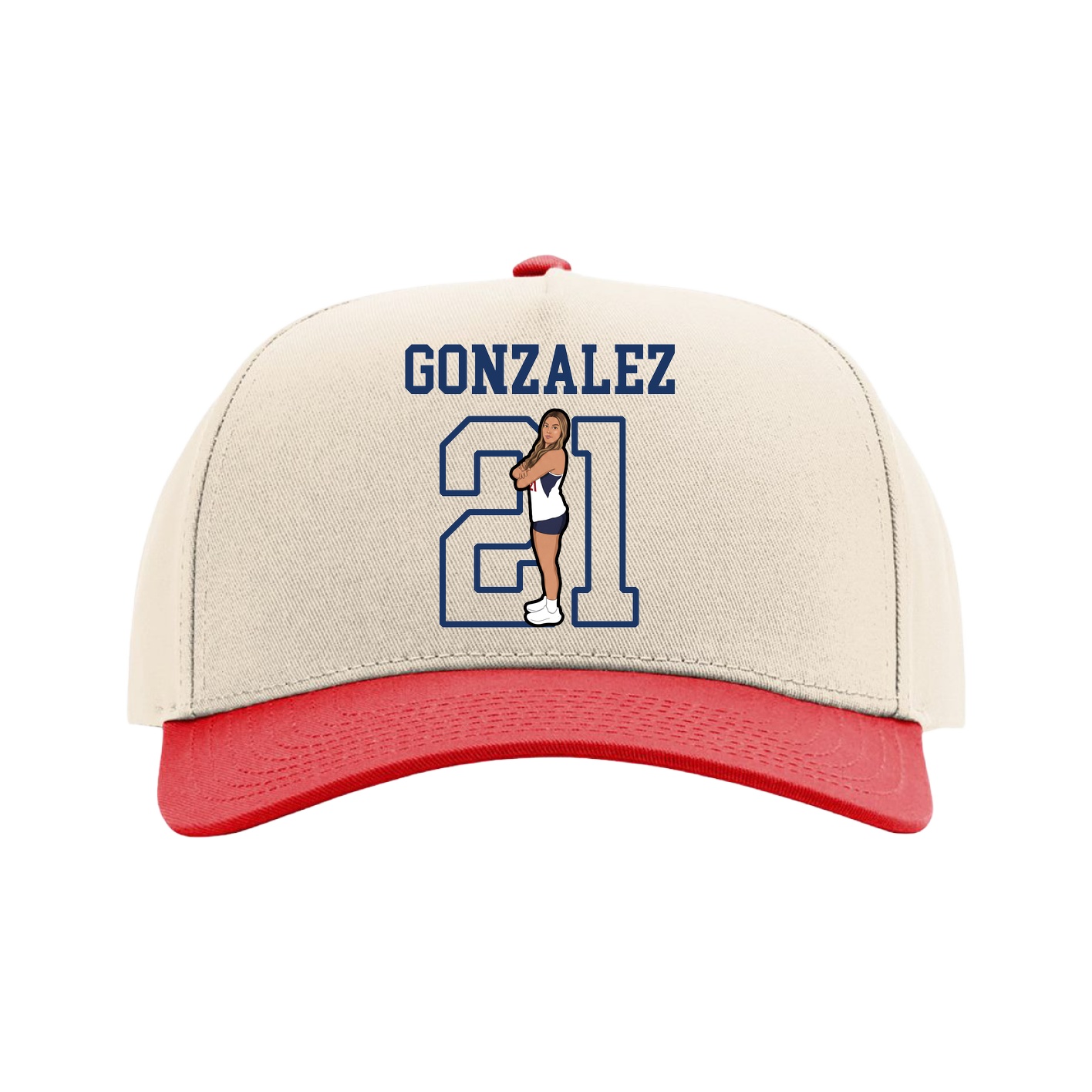 Full Fabric Five-Panel Champ Cap — Shirsey in Cream/Red