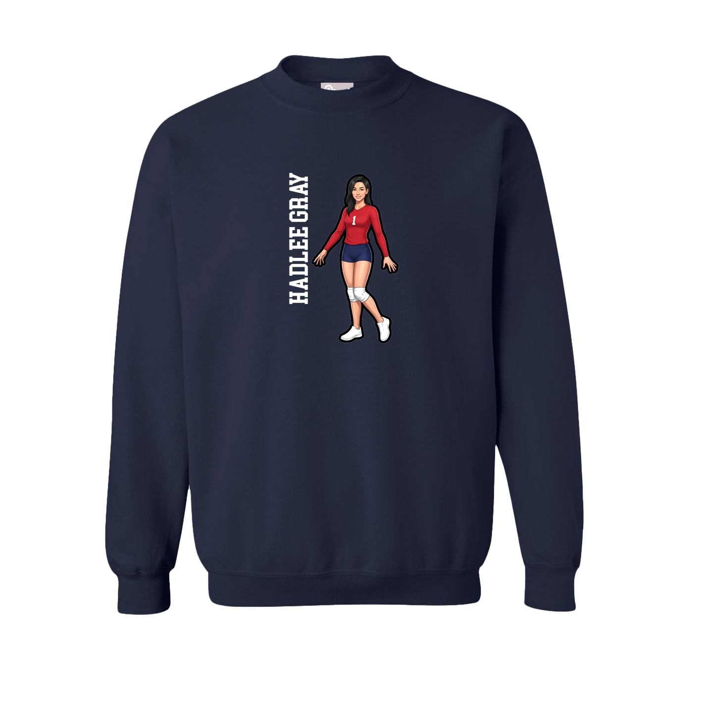 Fleece Crew — Name Vertical in Navy