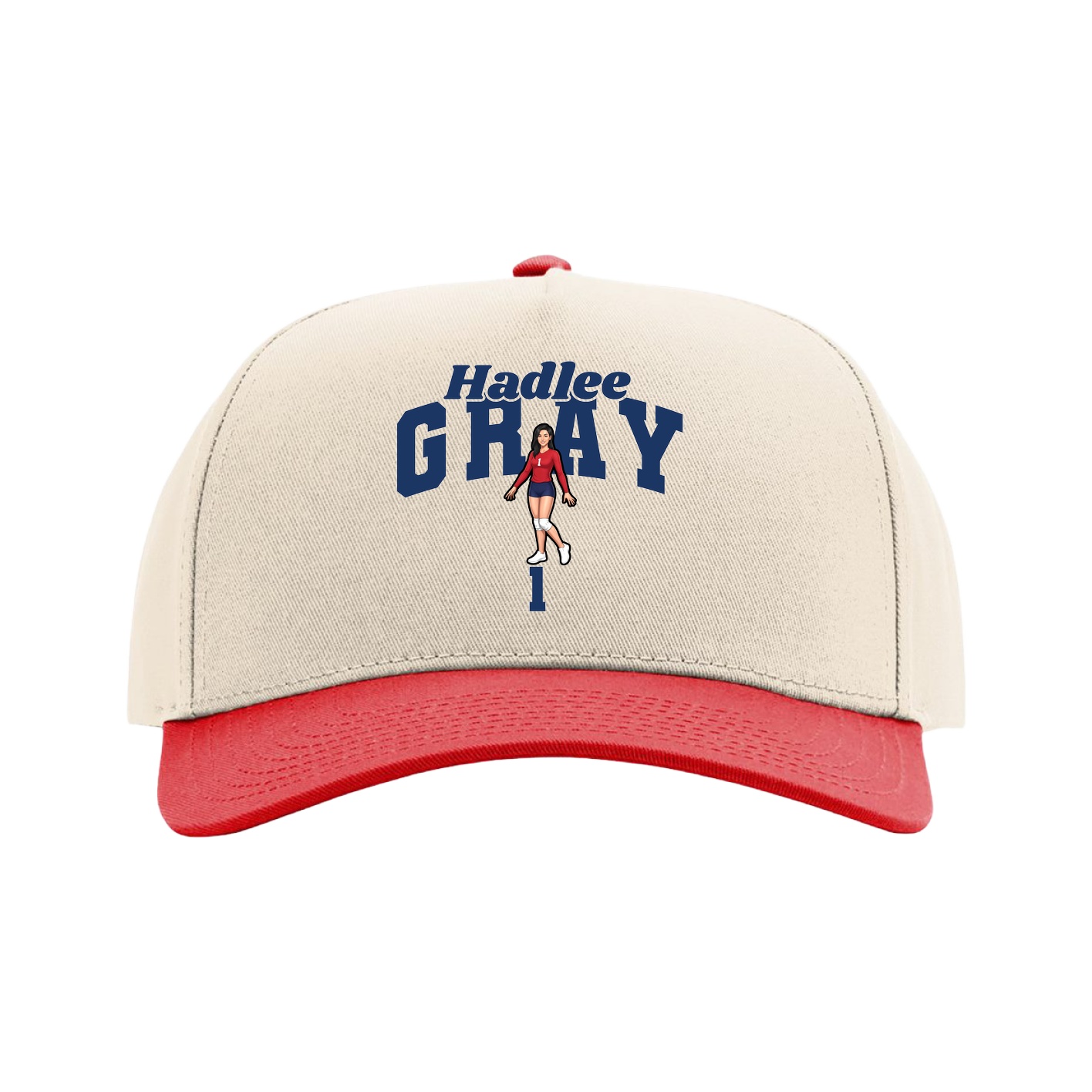 Full Fabric Five-Panel Champ Cap — Signature Arch in Cream/Red