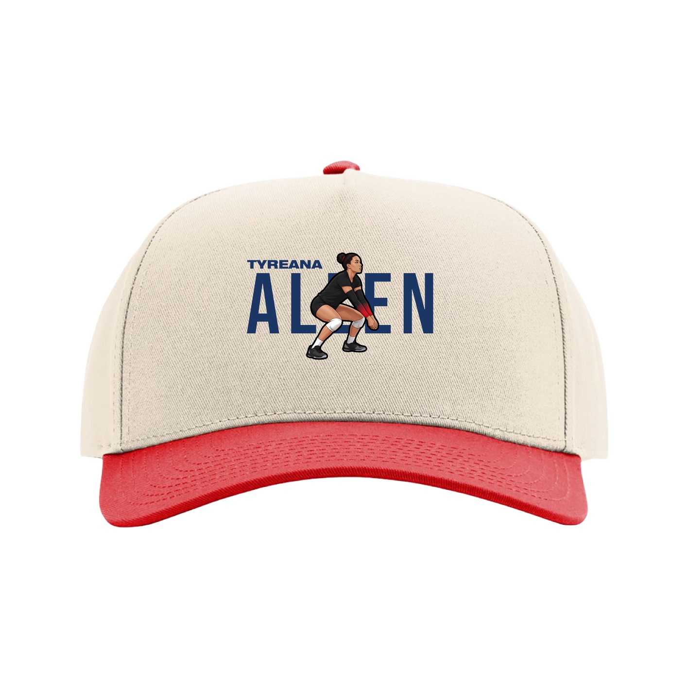Full Fabric Five-Panel Champ Cap — Player Name in Cream/Red