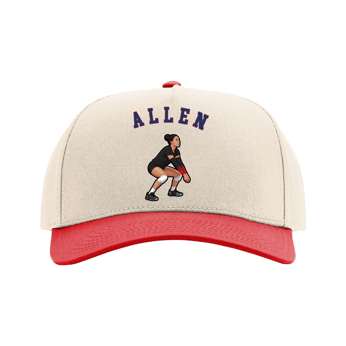 Full Fabric Five-Panel Champ Cap — Shirsey Arch in Cream/Red