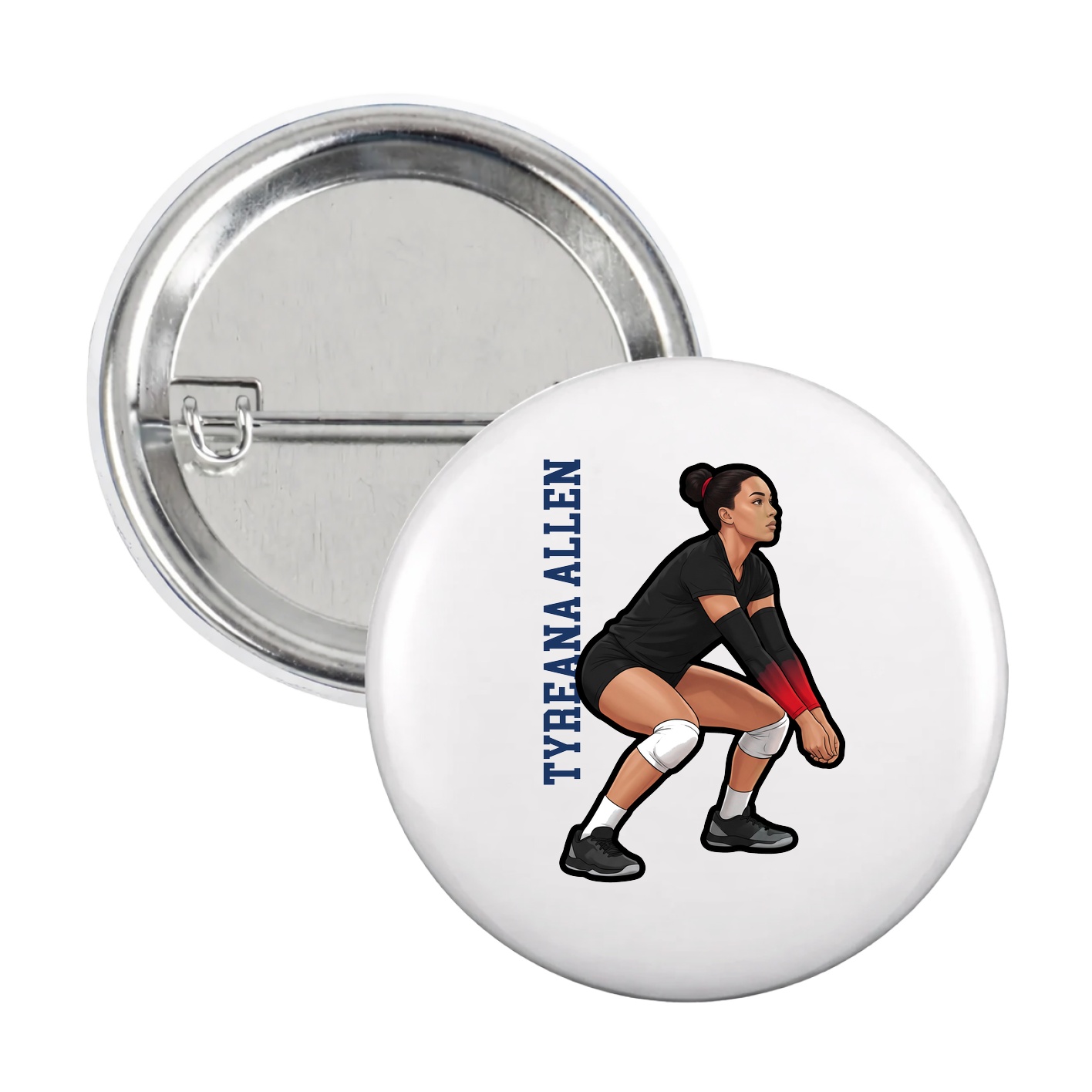 Game Day Button — Name Vertical in White