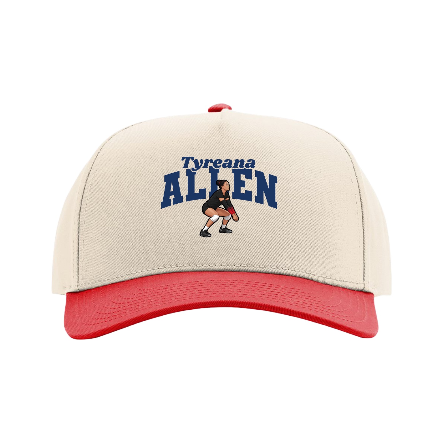 Full Fabric Five-Panel Champ Cap — Signature Arch in Cream/Red
