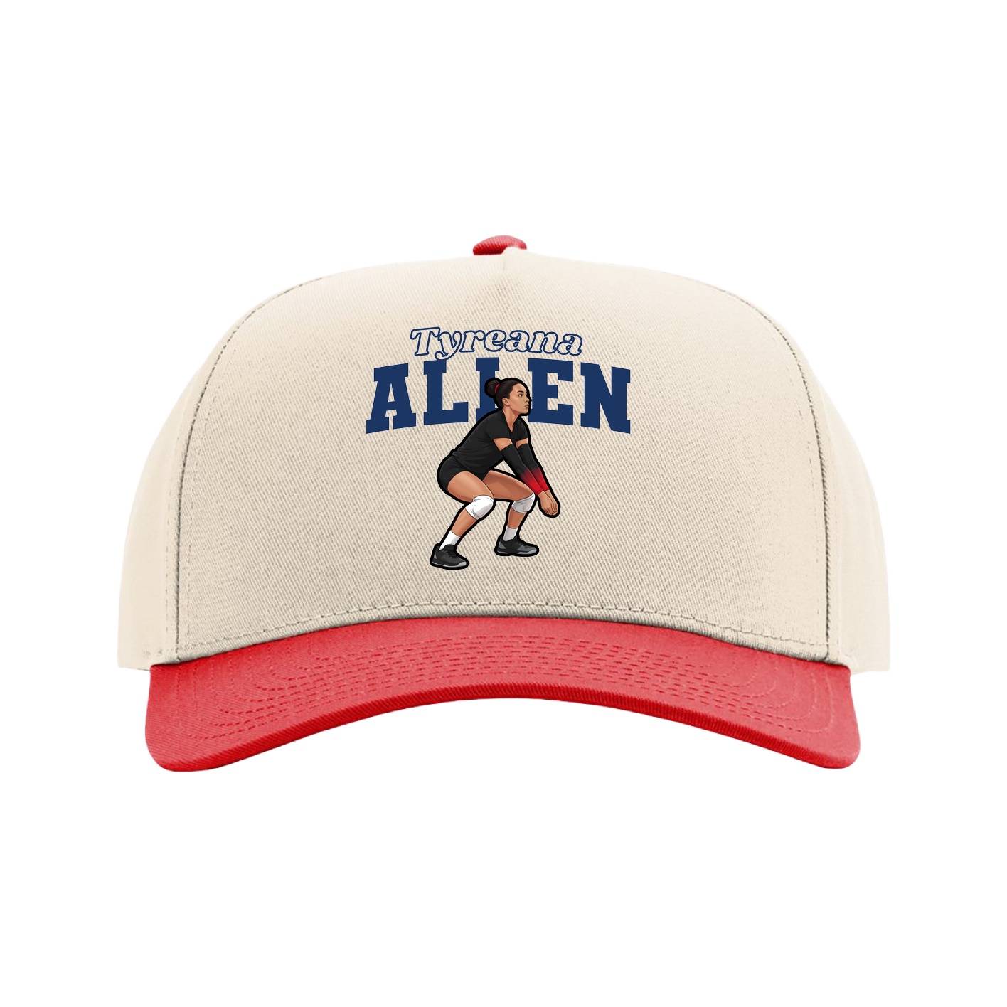 Full Fabric Five-Panel Champ Cap — Name Arch in Cream/Red