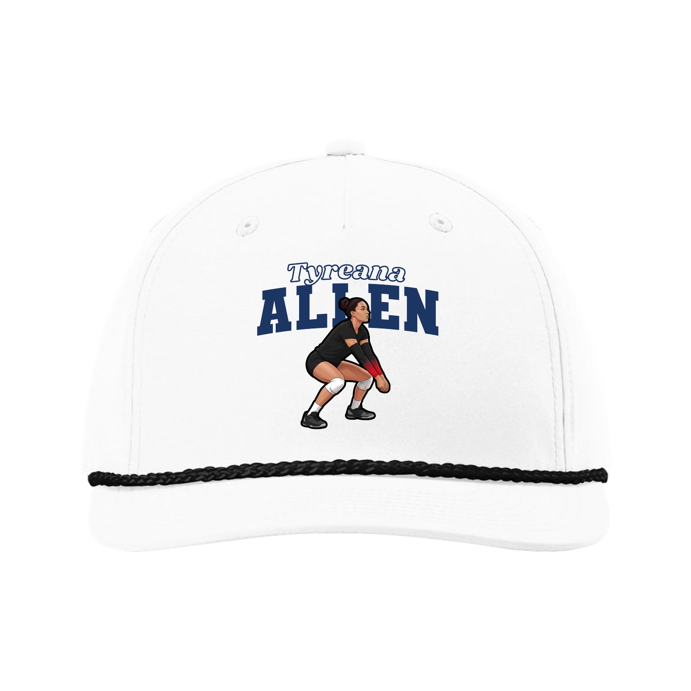 Five-Panel Classic Rope Cap — Name Arch in White