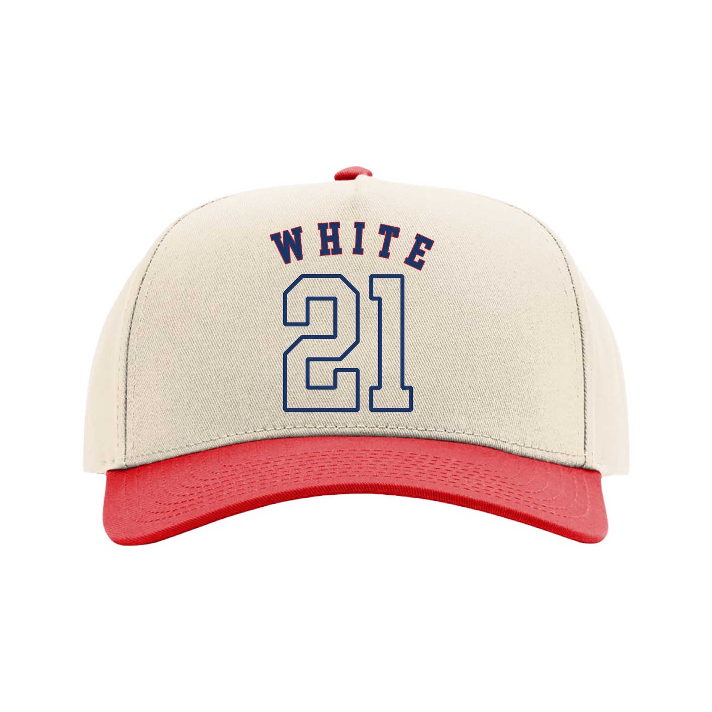 Full Fabric Five-Panel Champ Cap — Shirsey Arch in Cream/Red