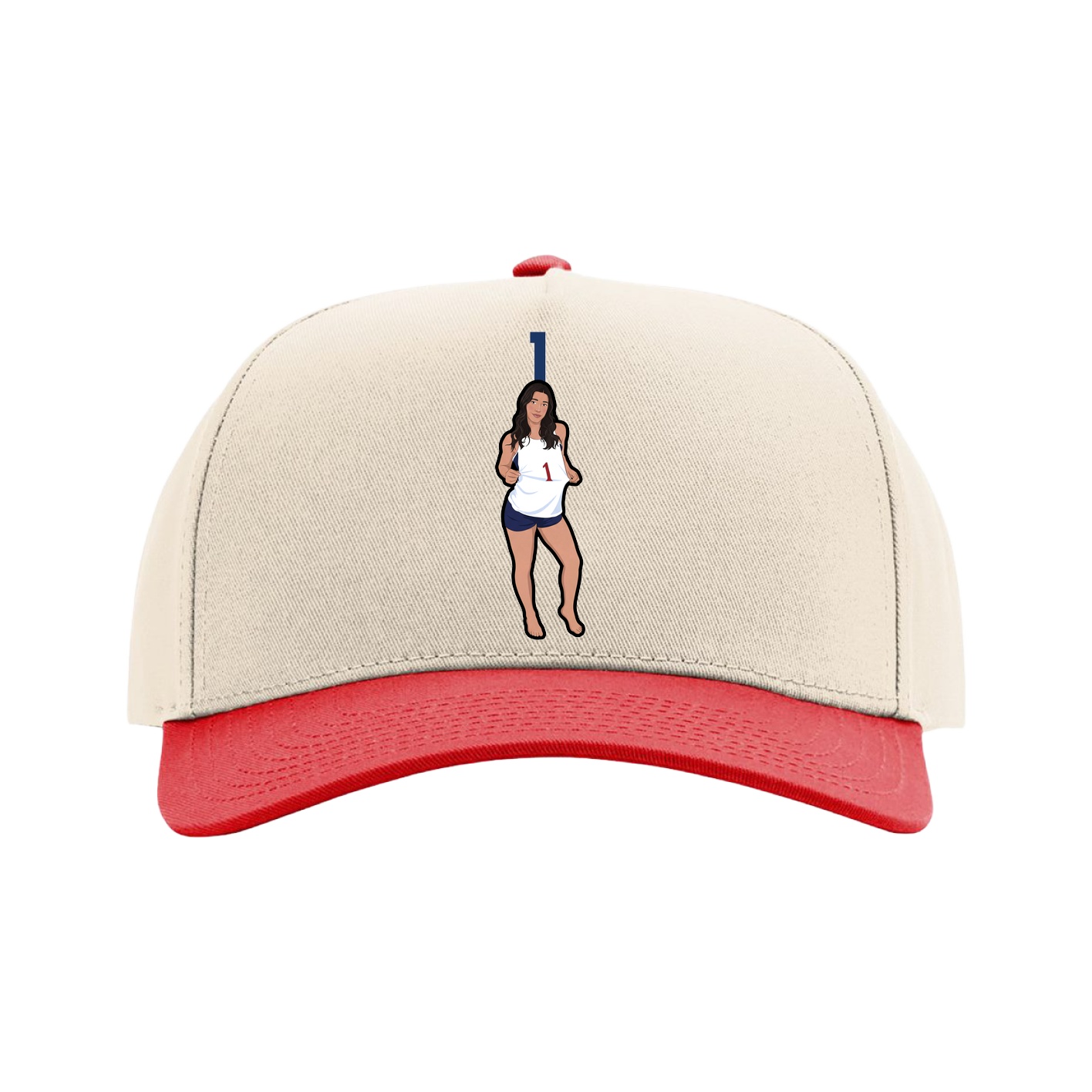 Full Fabric Five-Panel Champ Cap — Number Top in Cream/Red