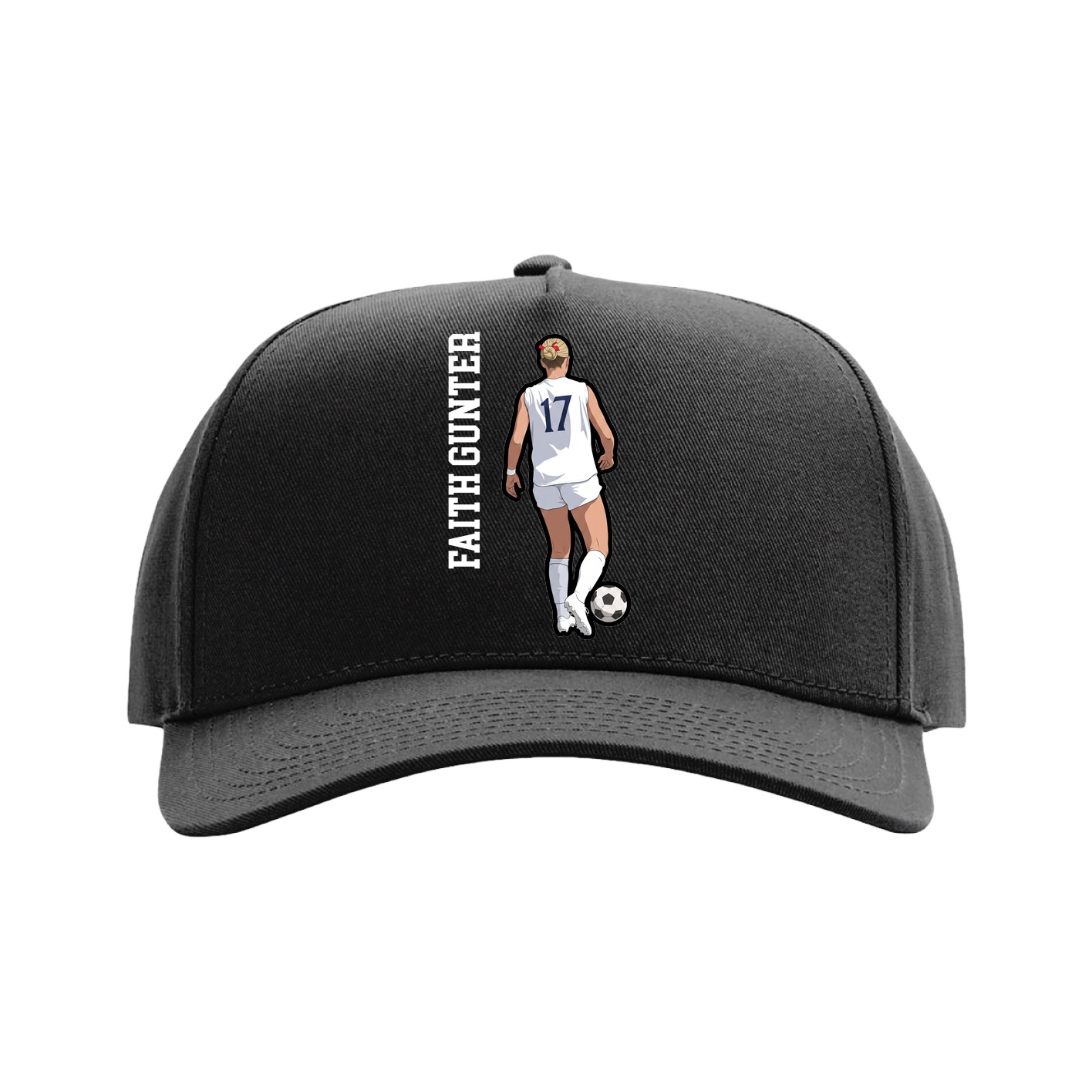 Full Fabric Five-Panel Champ Cap — Name Vertical in Black