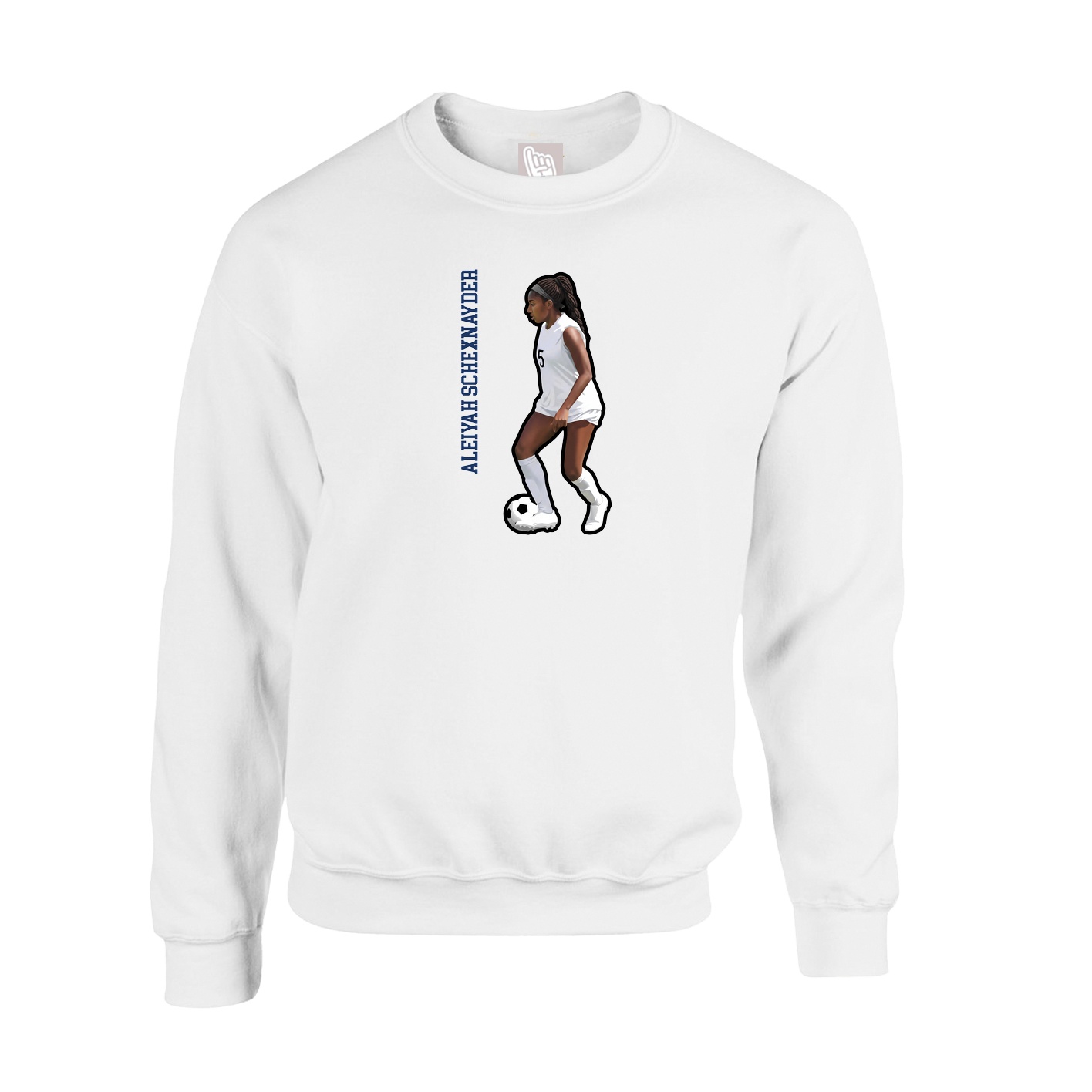 Fleece Crew — Name Vertical in White