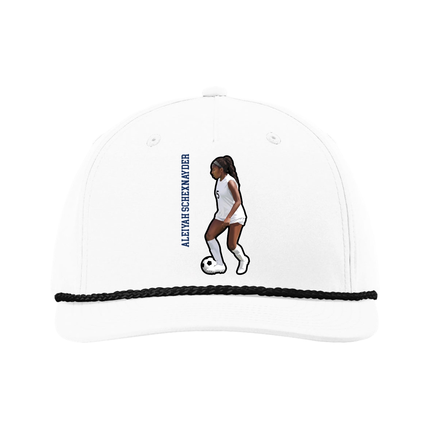 Five-Panel Classic Rope Cap — Name Vertical in White