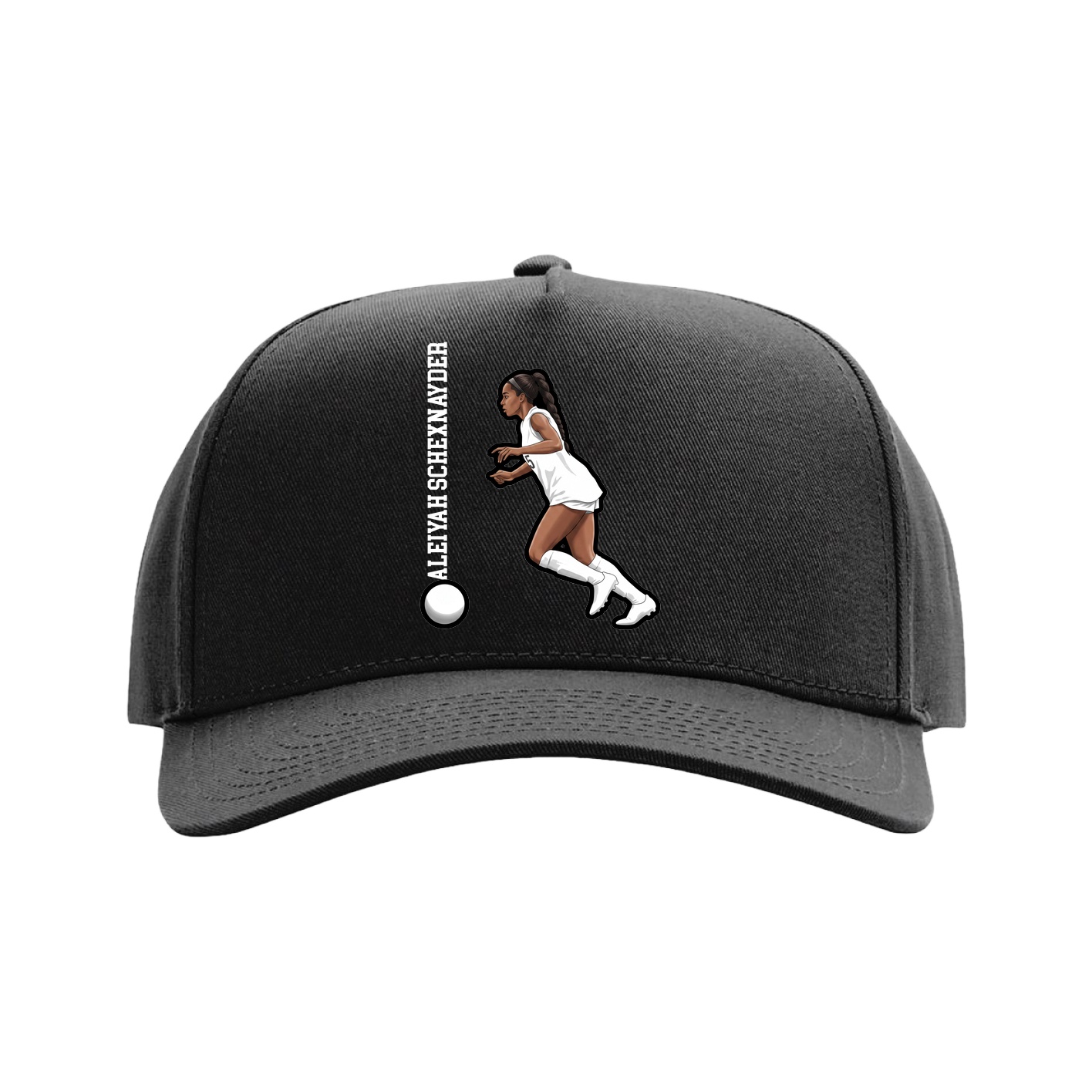 Full Fabric Five-Panel Champ Cap — Name Vertical in Black