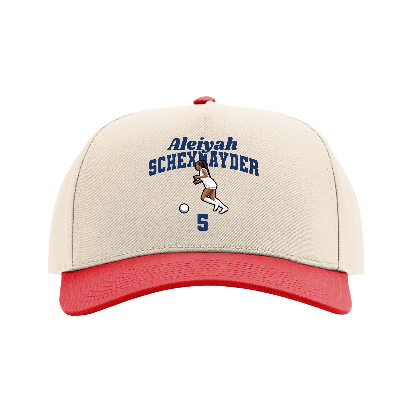 Full Fabric Five-Panel Champ Cap — Signature Arch in Cream/Red