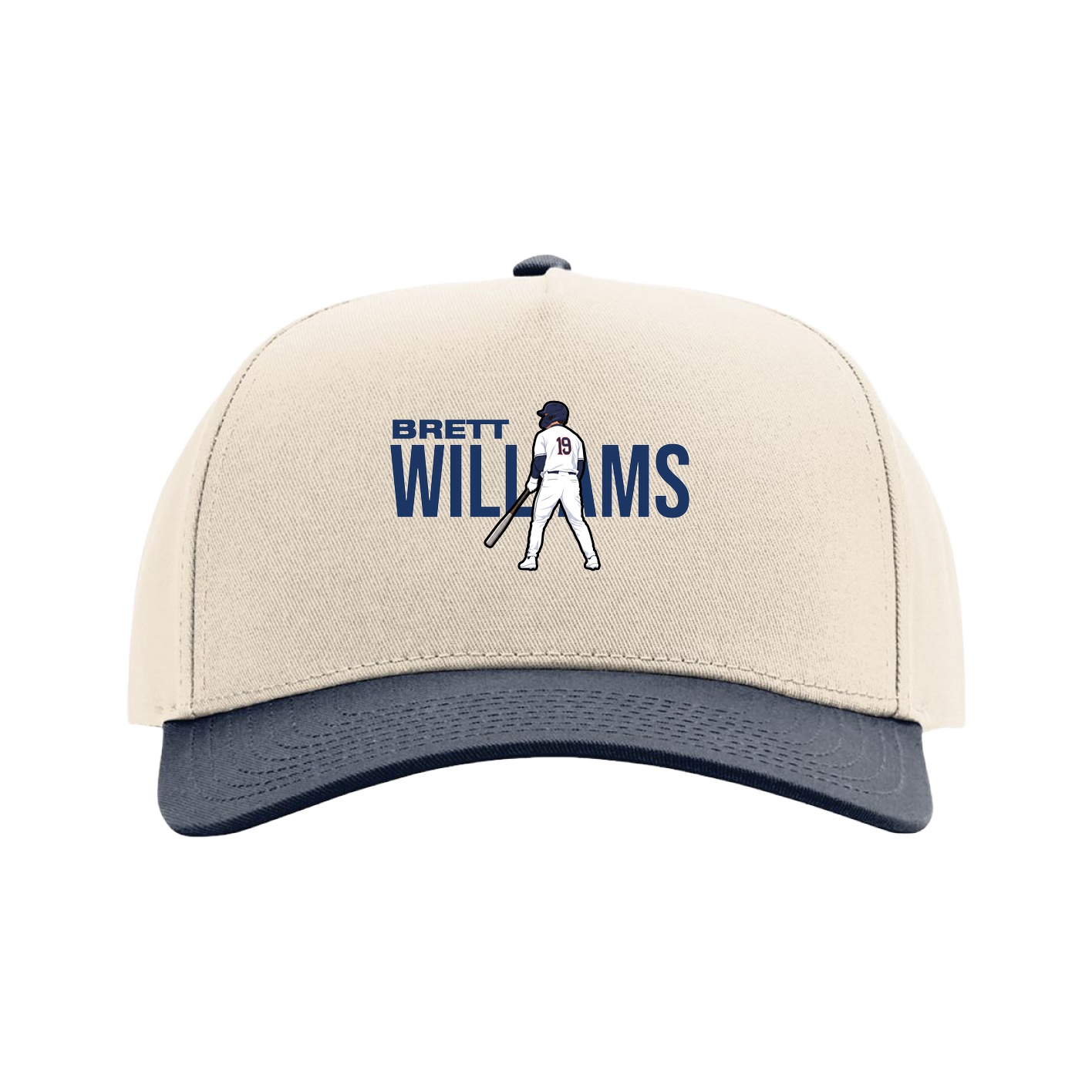 Full Fabric Five-Panel Champ Cap — Player Name in Cream/Navy