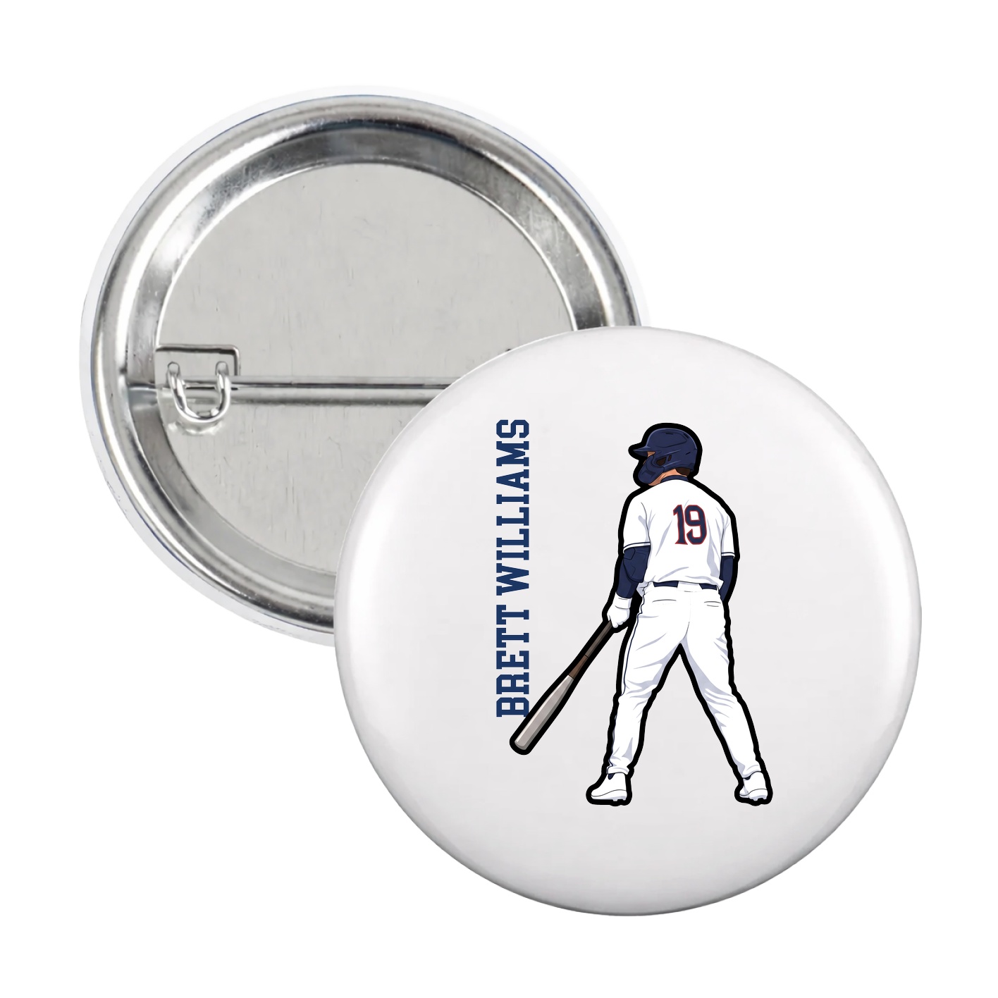 Game Day Button — Name Vertical in White