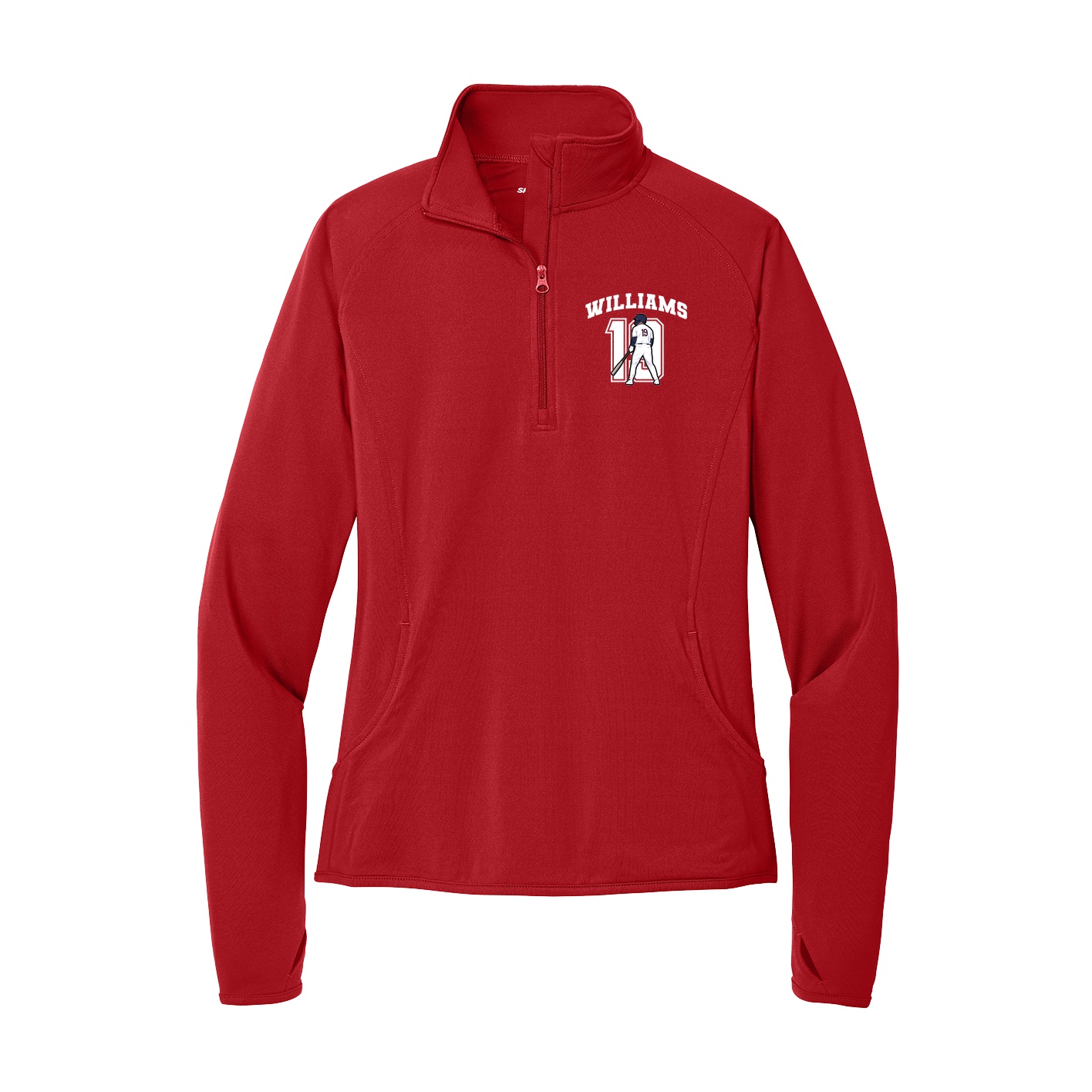 Women's Q-Zip Pullover — Number in Red