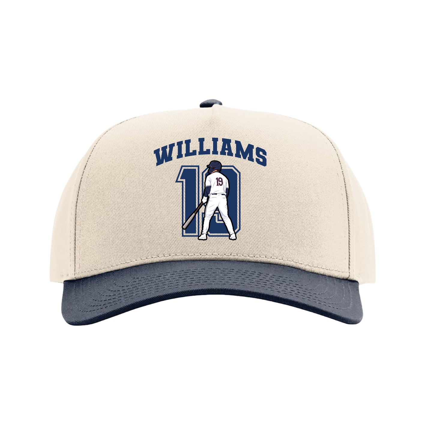 Full Fabric Five-Panel Champ Cap — Number in Cream/Navy