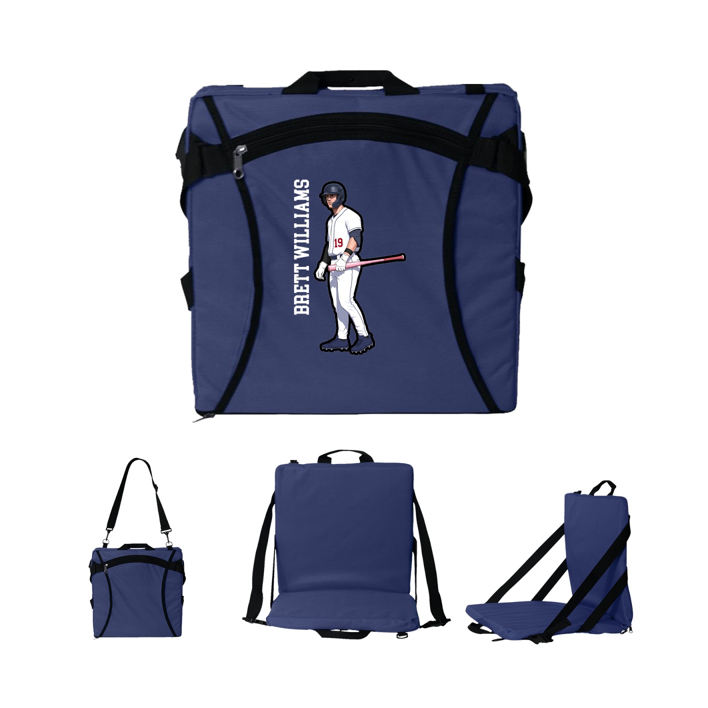 Folding Stadium Seat — Name Vertical in Navy