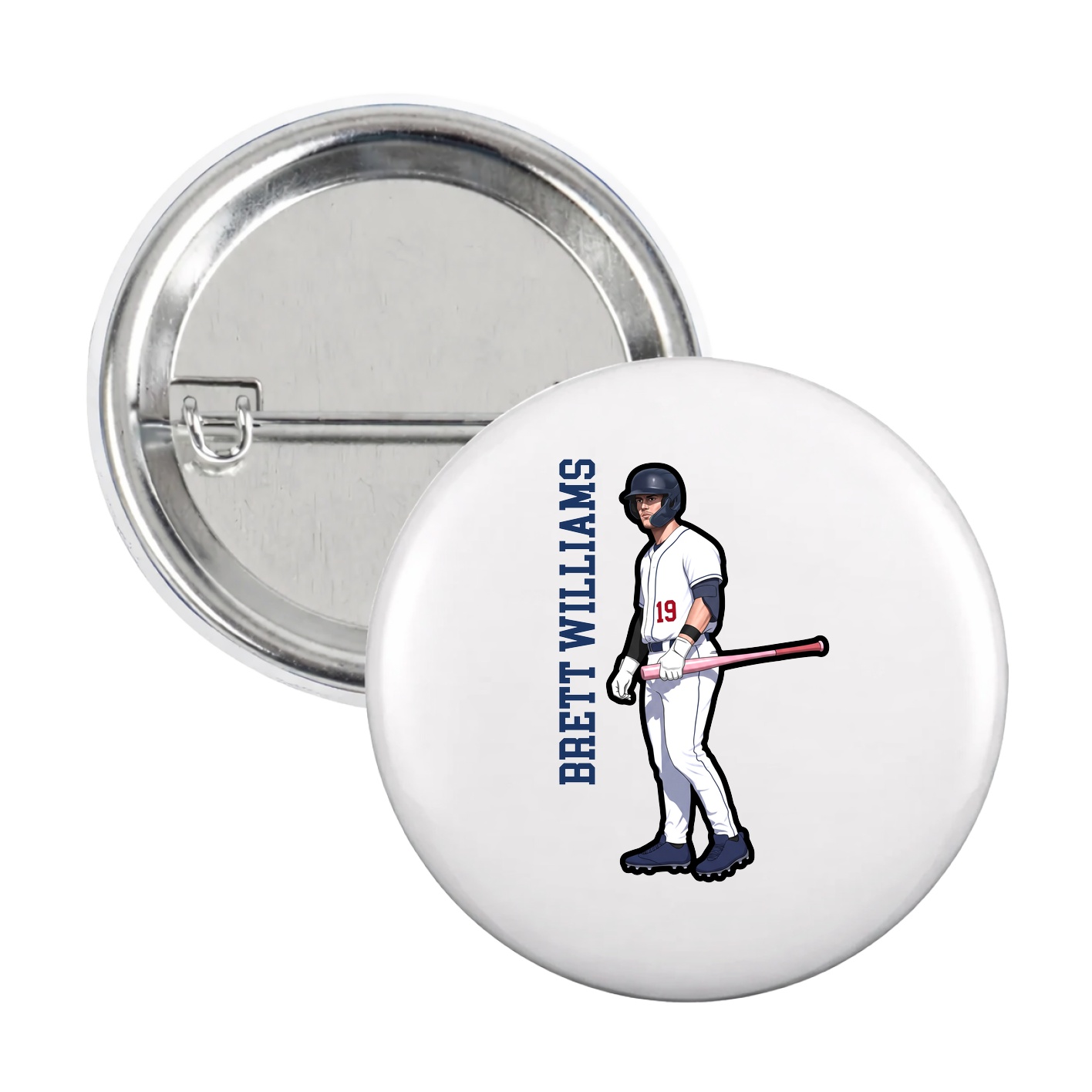 Game Day Button — Name Vertical in White