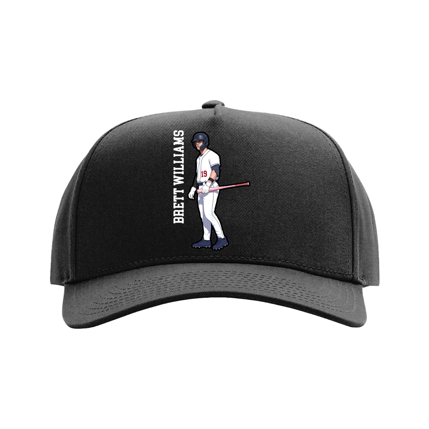 Full Fabric Five-Panel Champ Cap — Name Vertical in Black