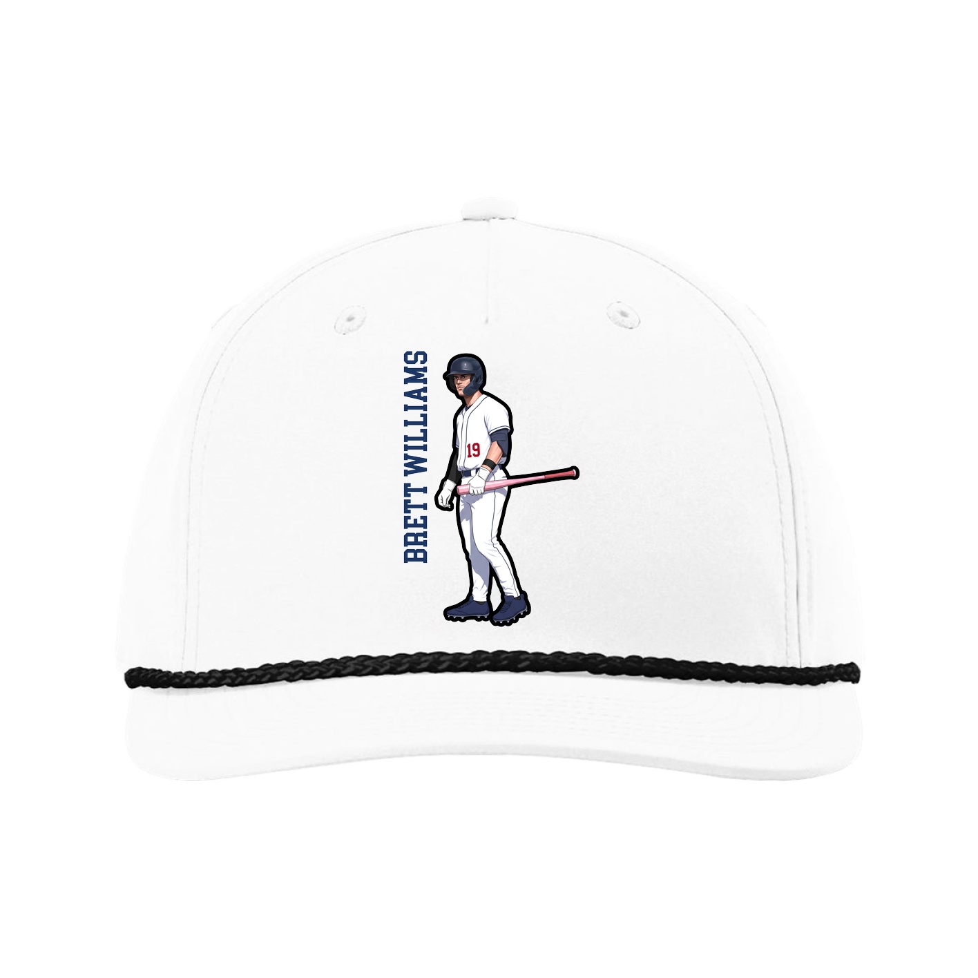 Five-Panel Classic Rope Cap — Name Vertical in White
