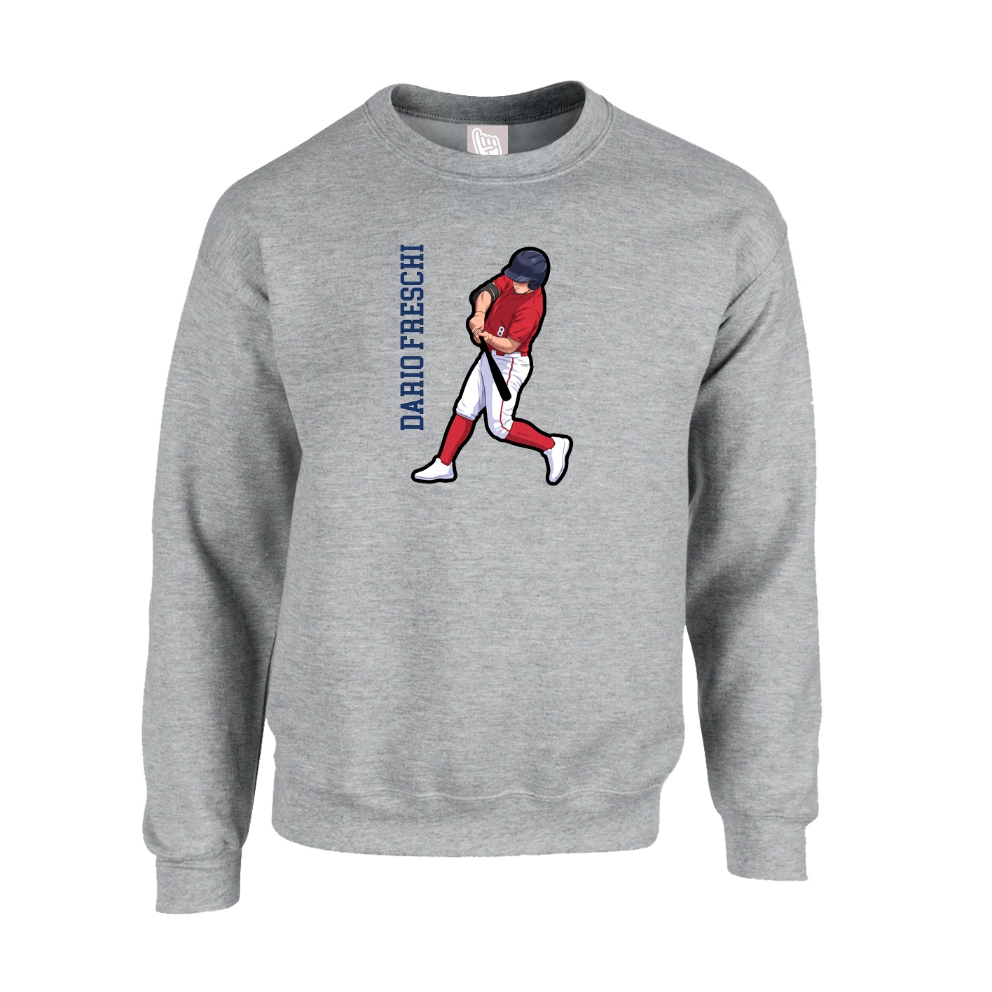 Fleece Crew — Name Vertical in Grey