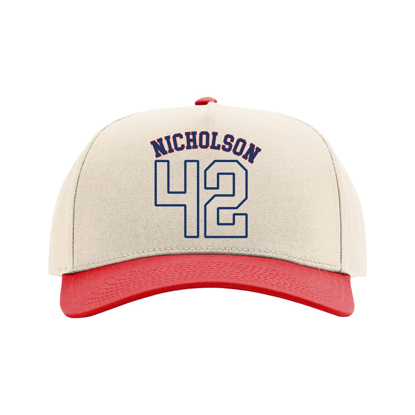 Full Fabric Five-Panel Champ Cap — Shirsey Arch in Cream/Red