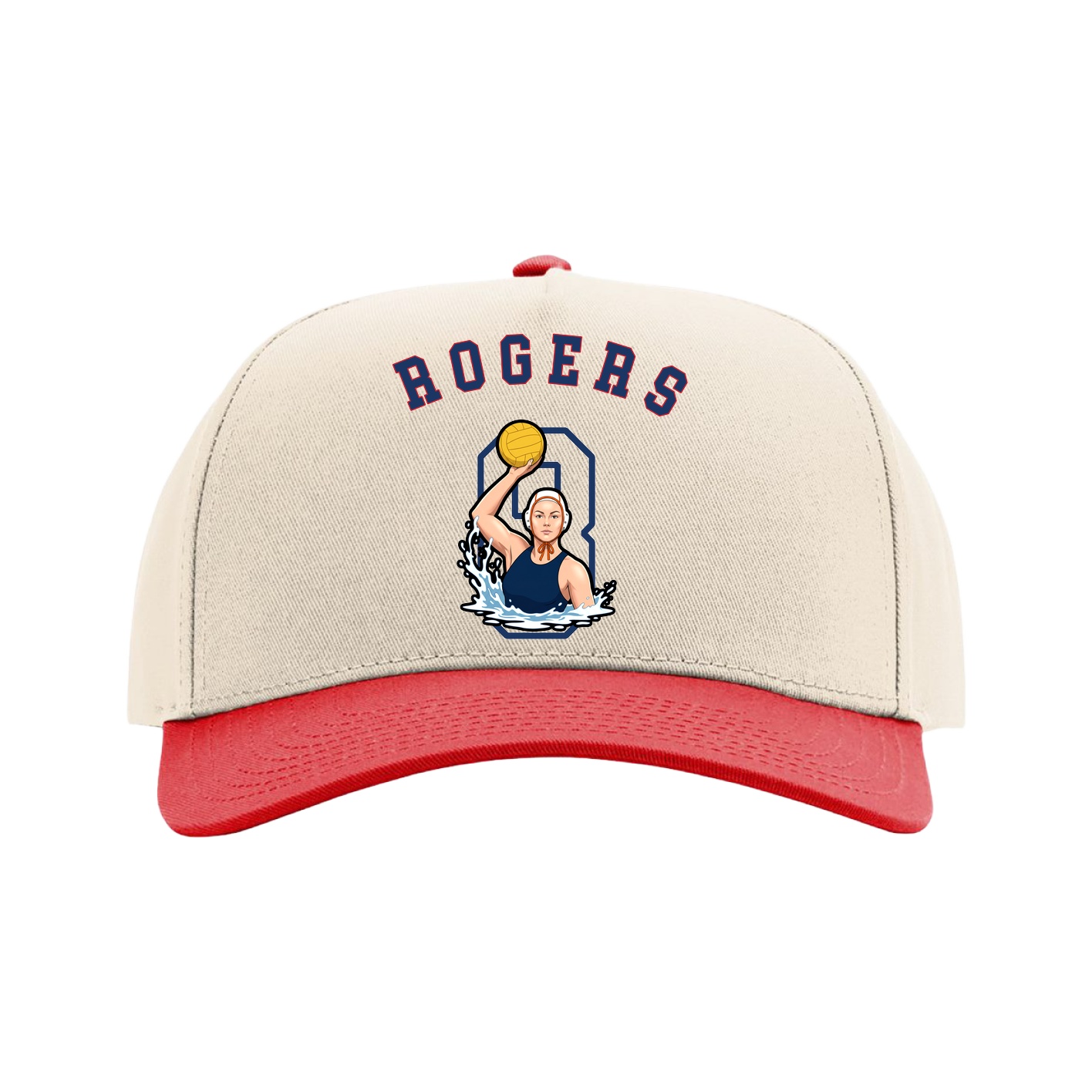 Full Fabric Five-Panel Champ Cap — Shirsey Arch in Cream/Red