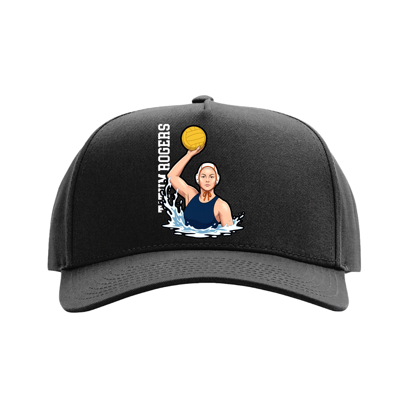 Full Fabric Five-Panel Champ Cap — Name Vertical in Black