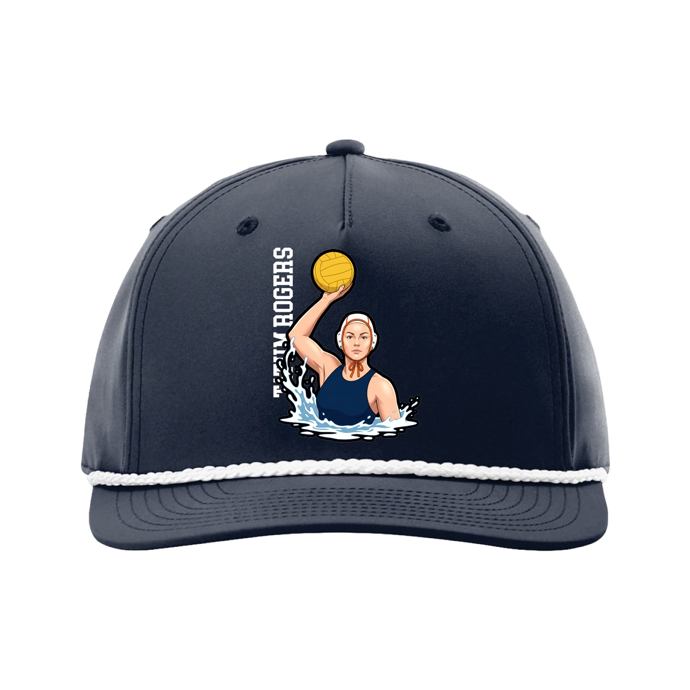 Five-Panel Classic Rope Cap — Name Vertical in Navy