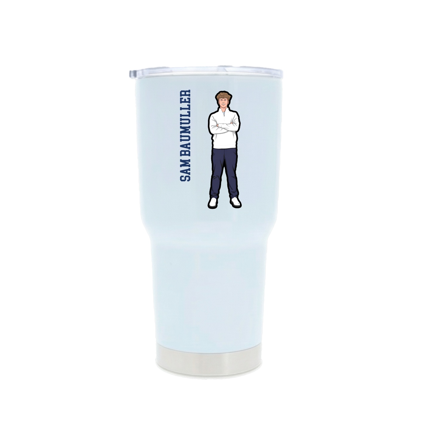30oz Stainless Steel Tumbler — Name Vertical in White
