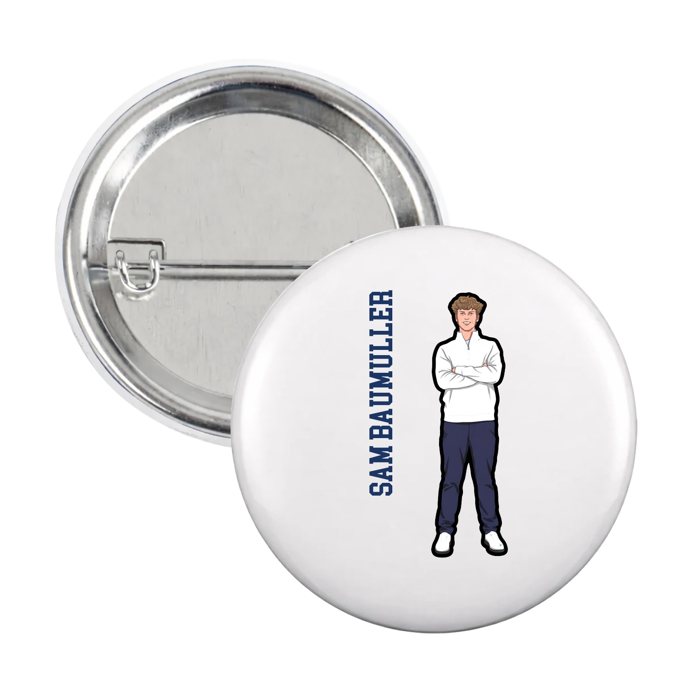 Game Day Button — Name Vertical in White