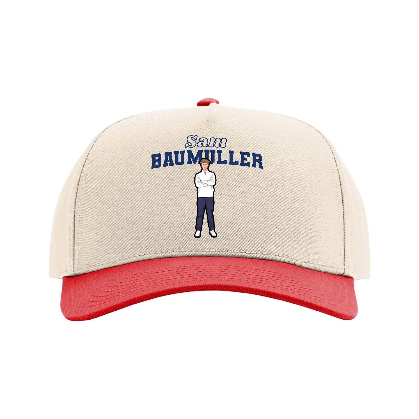 Full Fabric Five-Panel Champ Cap — Name Arch in Cream/Red