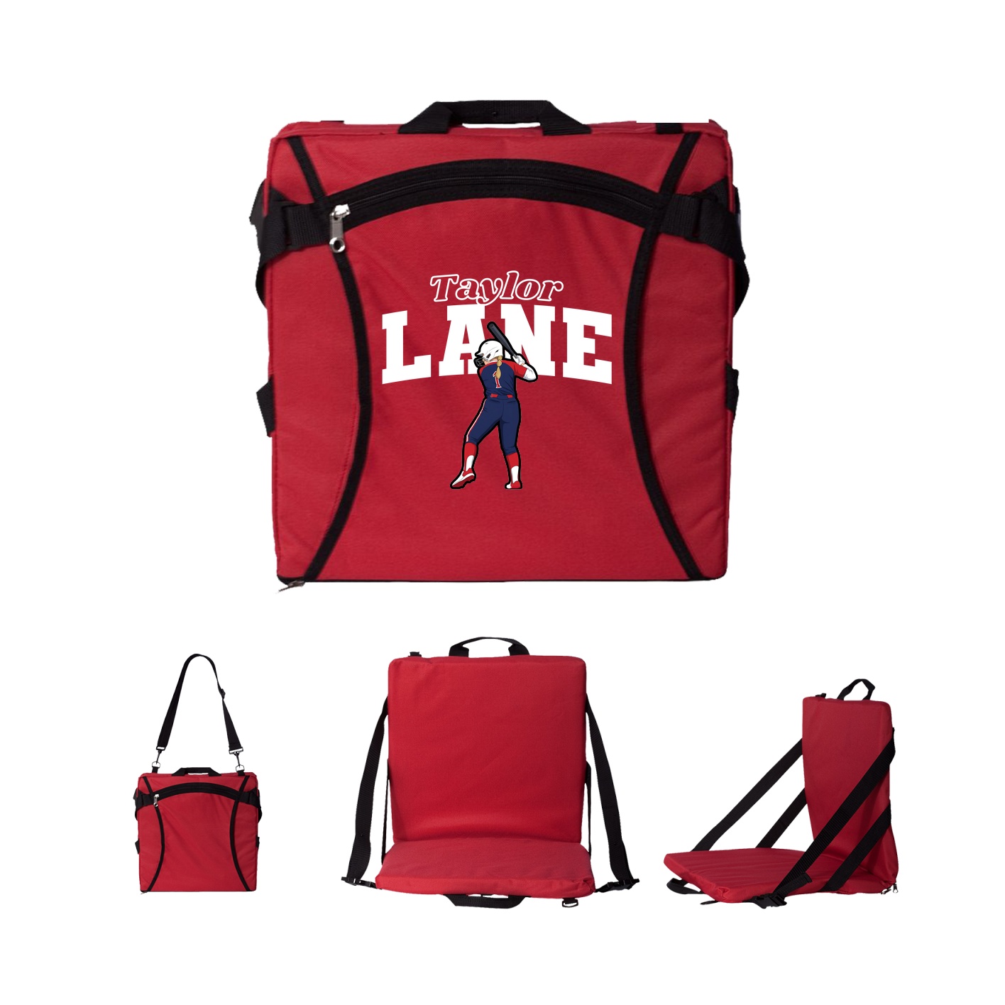Folding Stadium Seat — Name Arch in Red