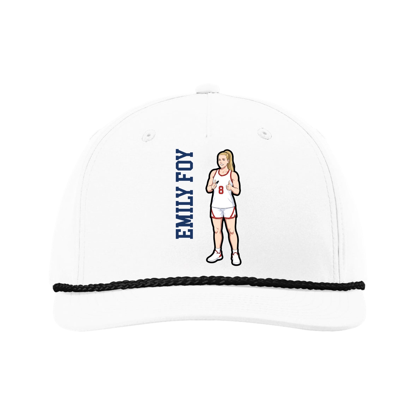 Five-Panel Classic Rope Cap — Name Vertical in White