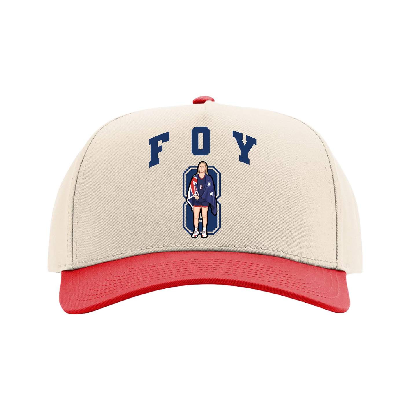 Full Fabric Five-Panel Champ Cap — Number in Cream/Red