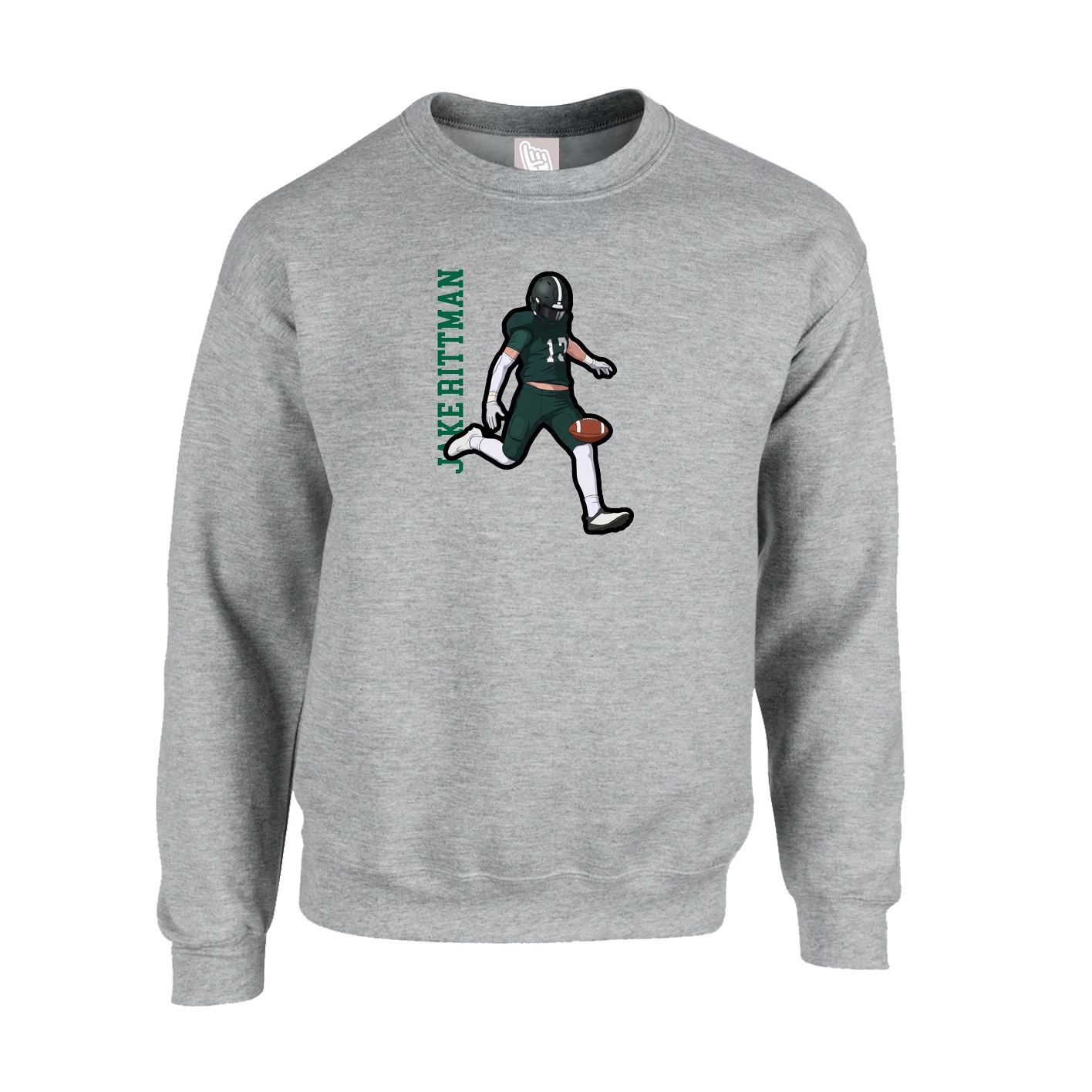Fleece Crew — Name Vertical in Grey
