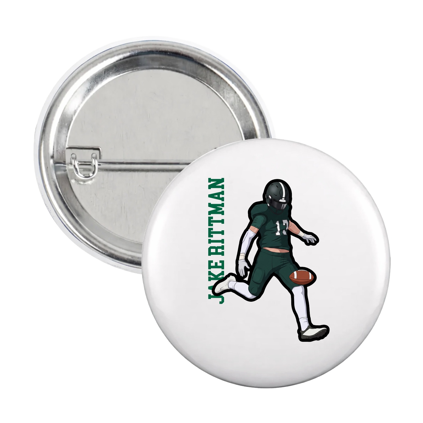 Game Day Button — Name Vertical in White
