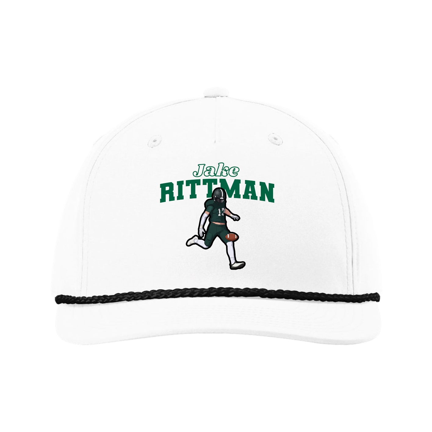 Five-Panel Classic Rope Cap — Name Arch in White