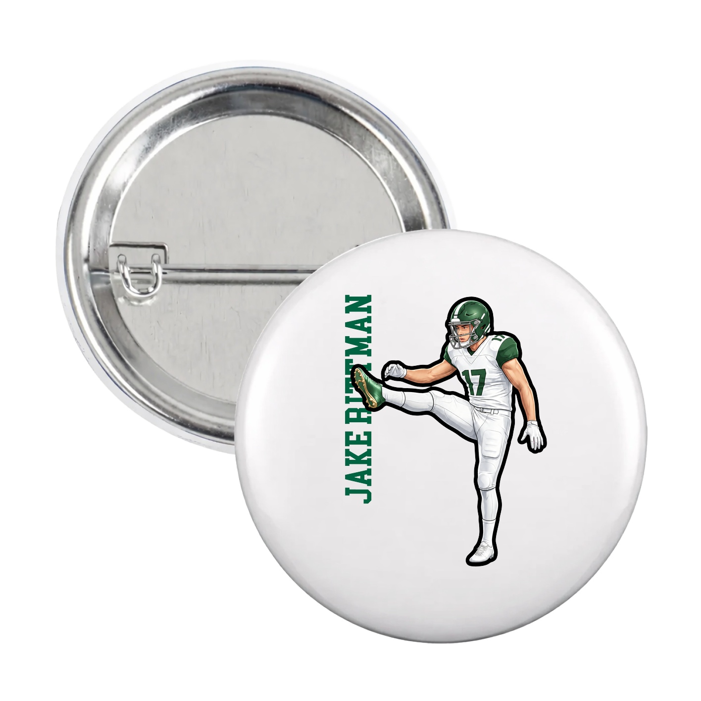 Game Day Button — Name Vertical in White