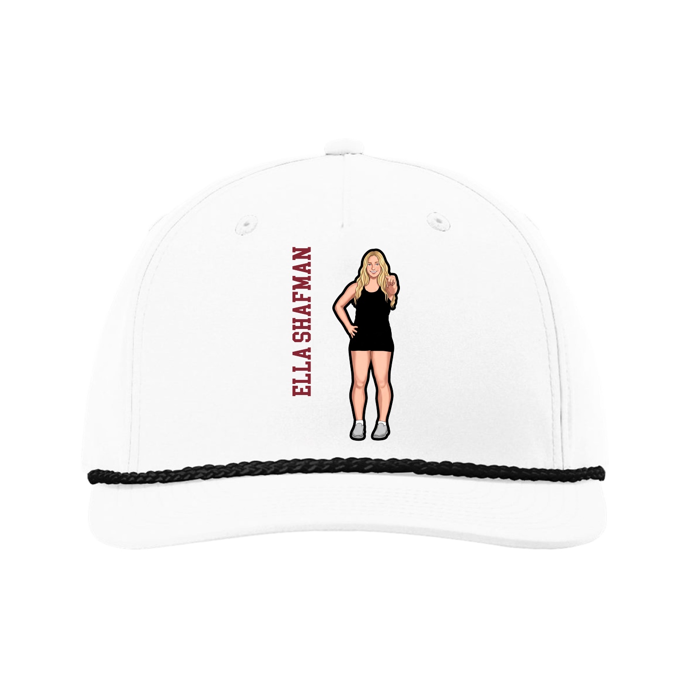 Five-Panel Classic Rope Cap — Name Vertical in White