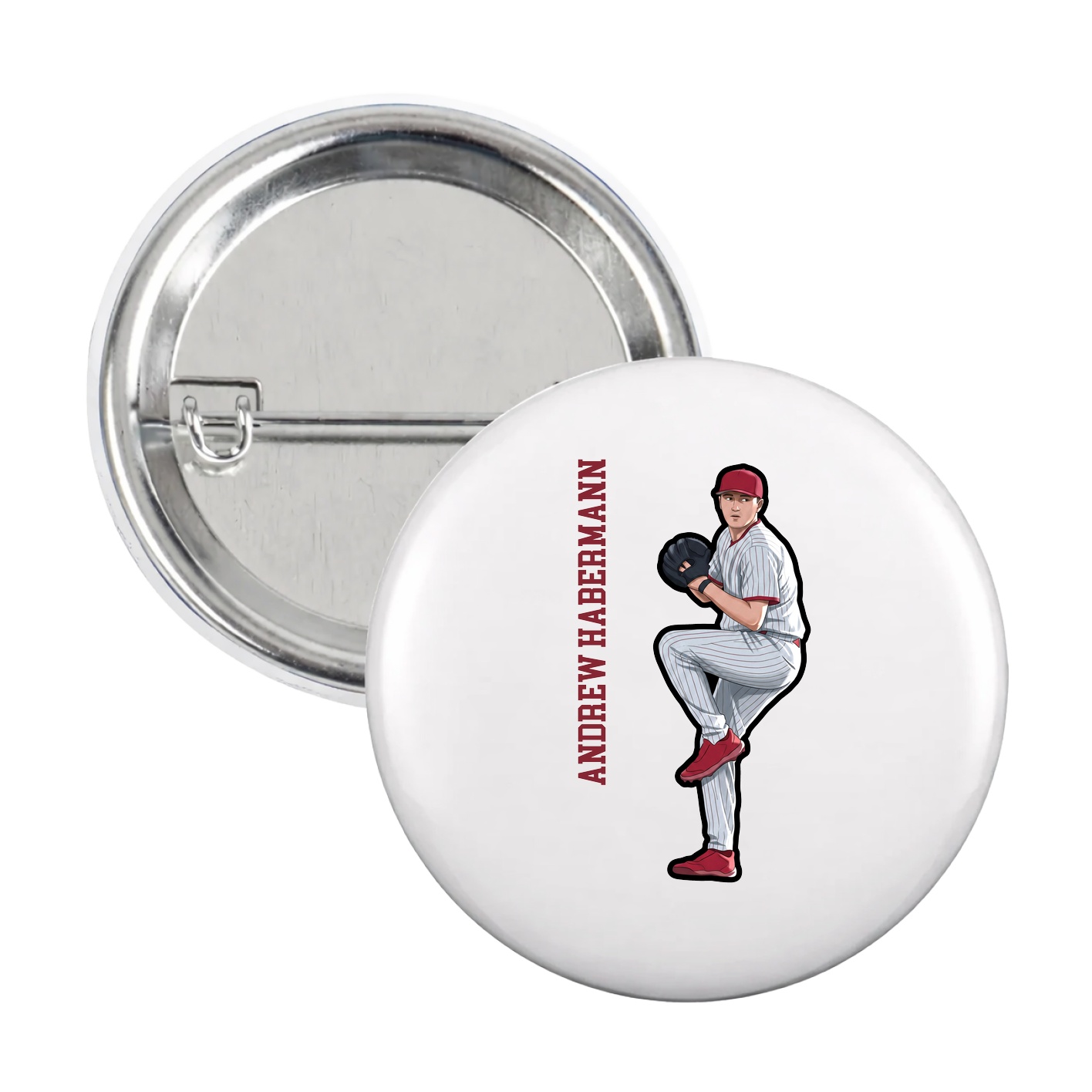 Game Day Button — Name Vertical in White