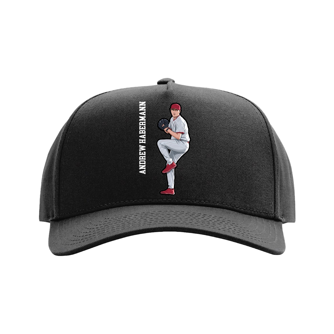 Full Fabric Five-Panel Champ Cap — Name Vertical in Black