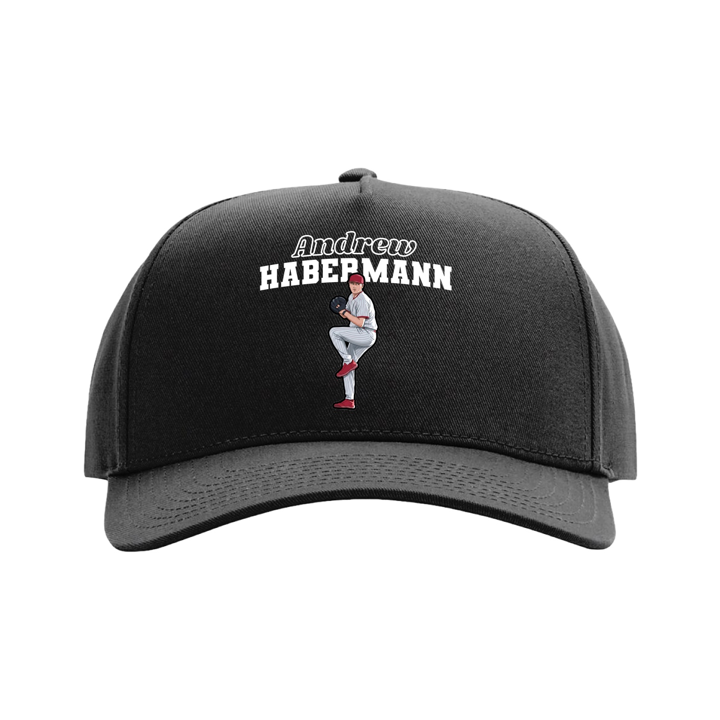 Full Fabric Five-Panel Champ Cap — Name Arch in Black