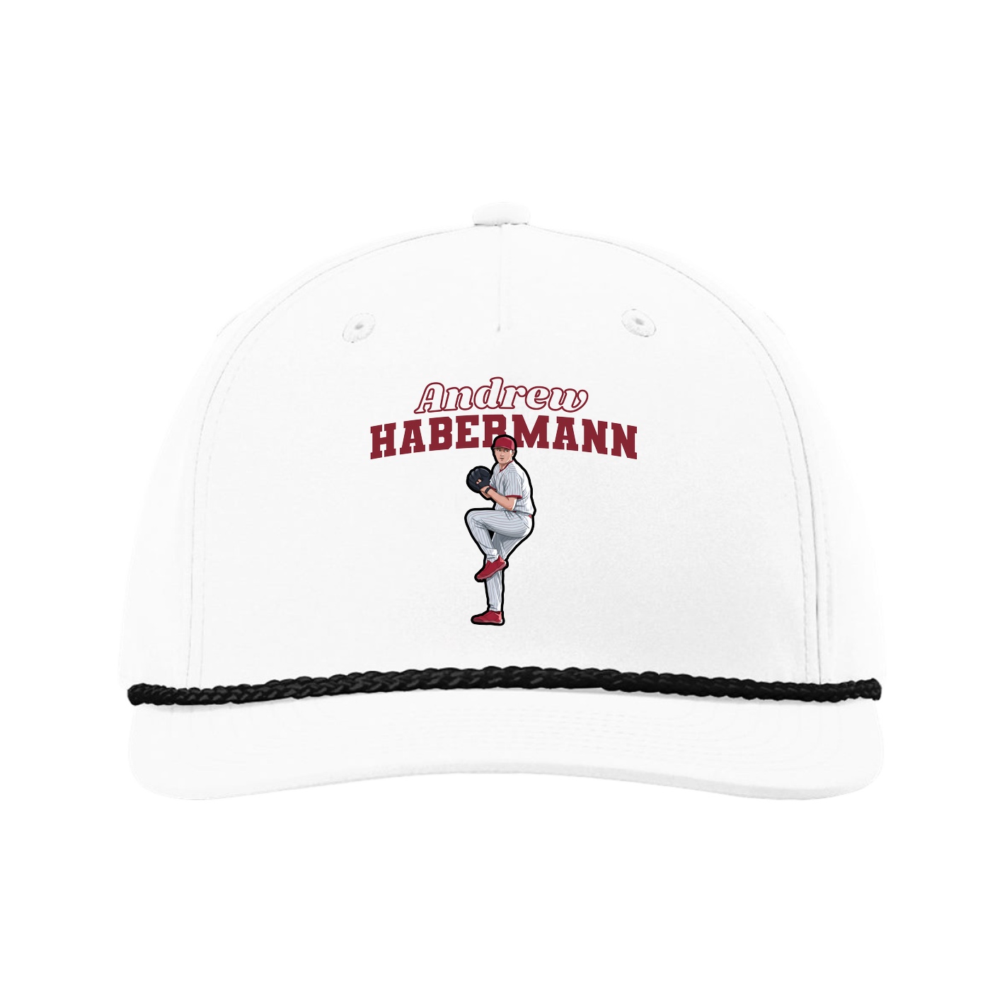 Five-Panel Classic Rope Cap — Name Arch in White
