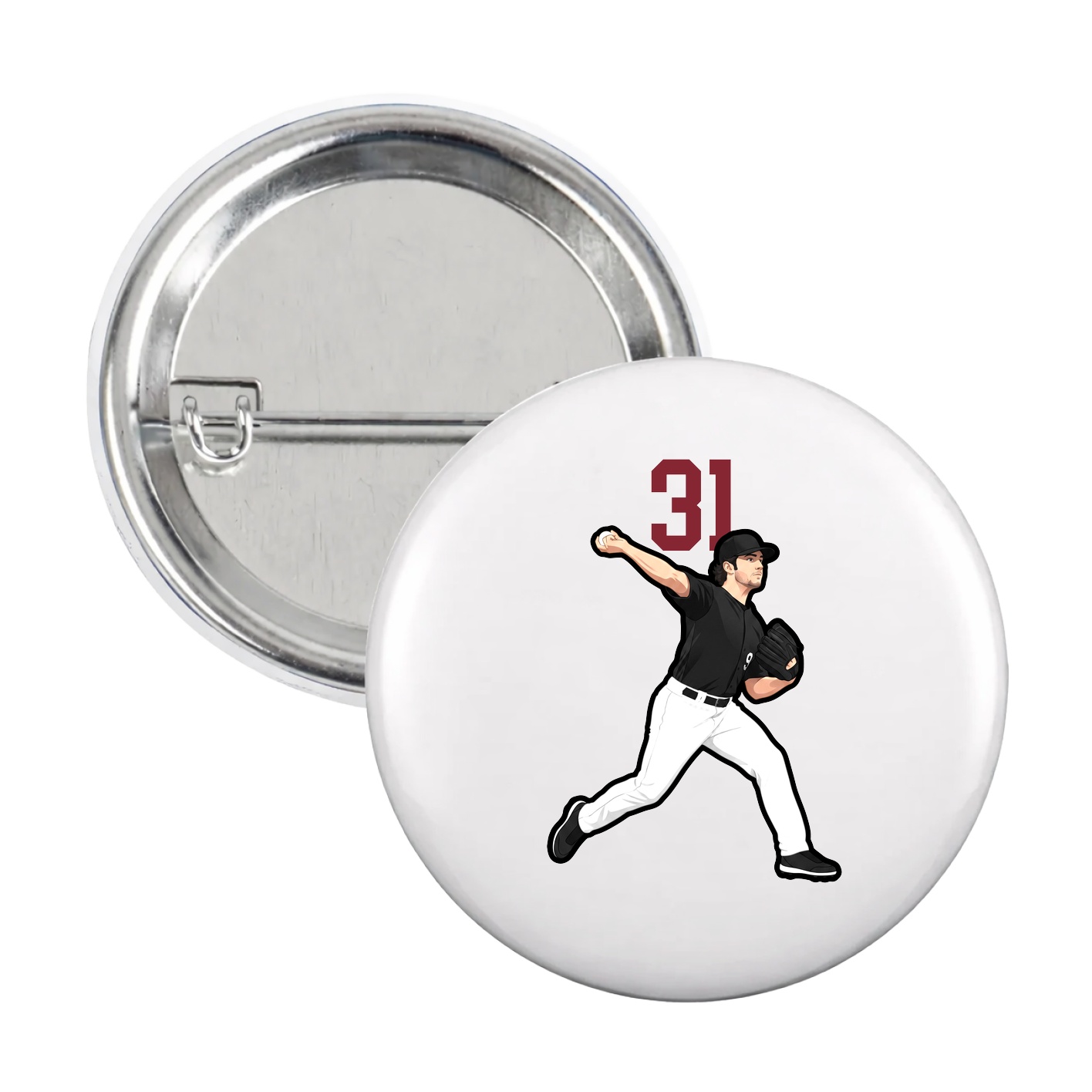 Game Day Button — Number Top in White