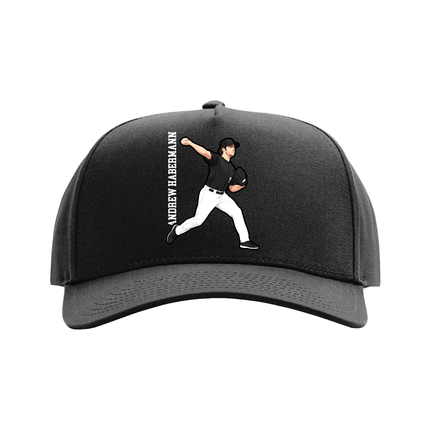 Full Fabric Five-Panel Champ Cap — Name Vertical in Black