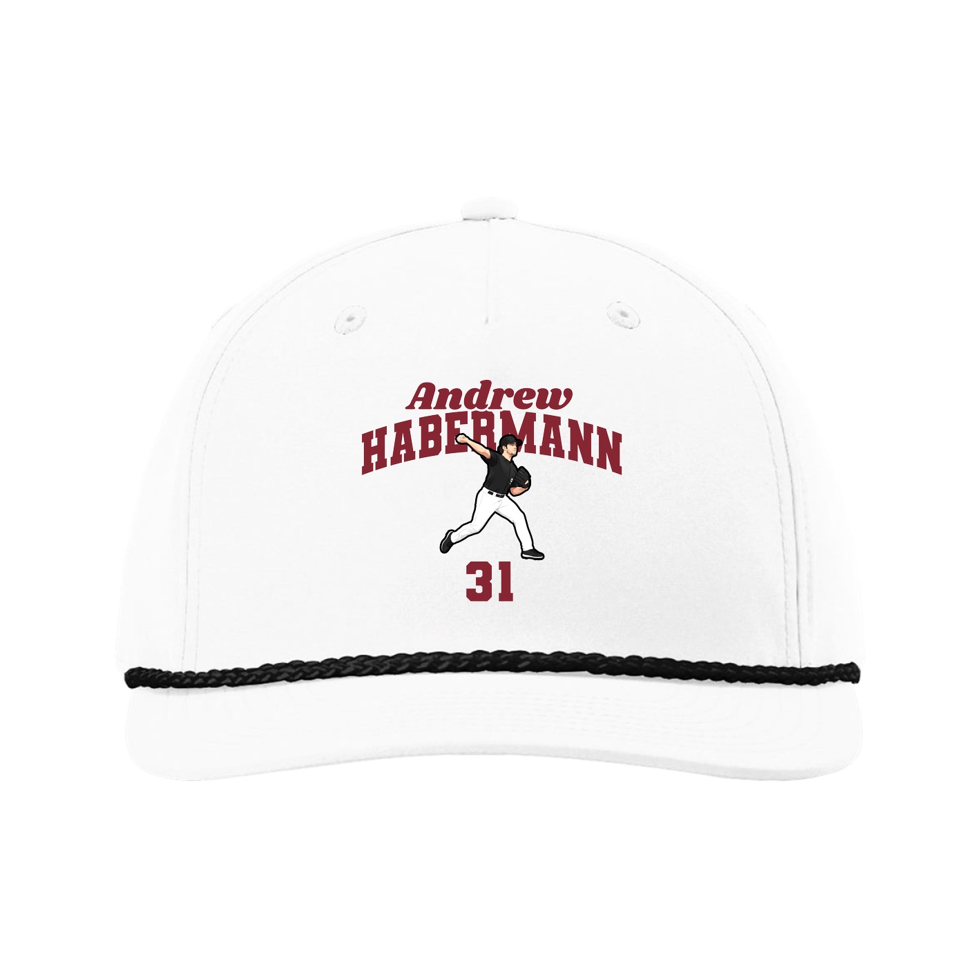 Five-Panel Classic Rope Cap — Signature Arch in White