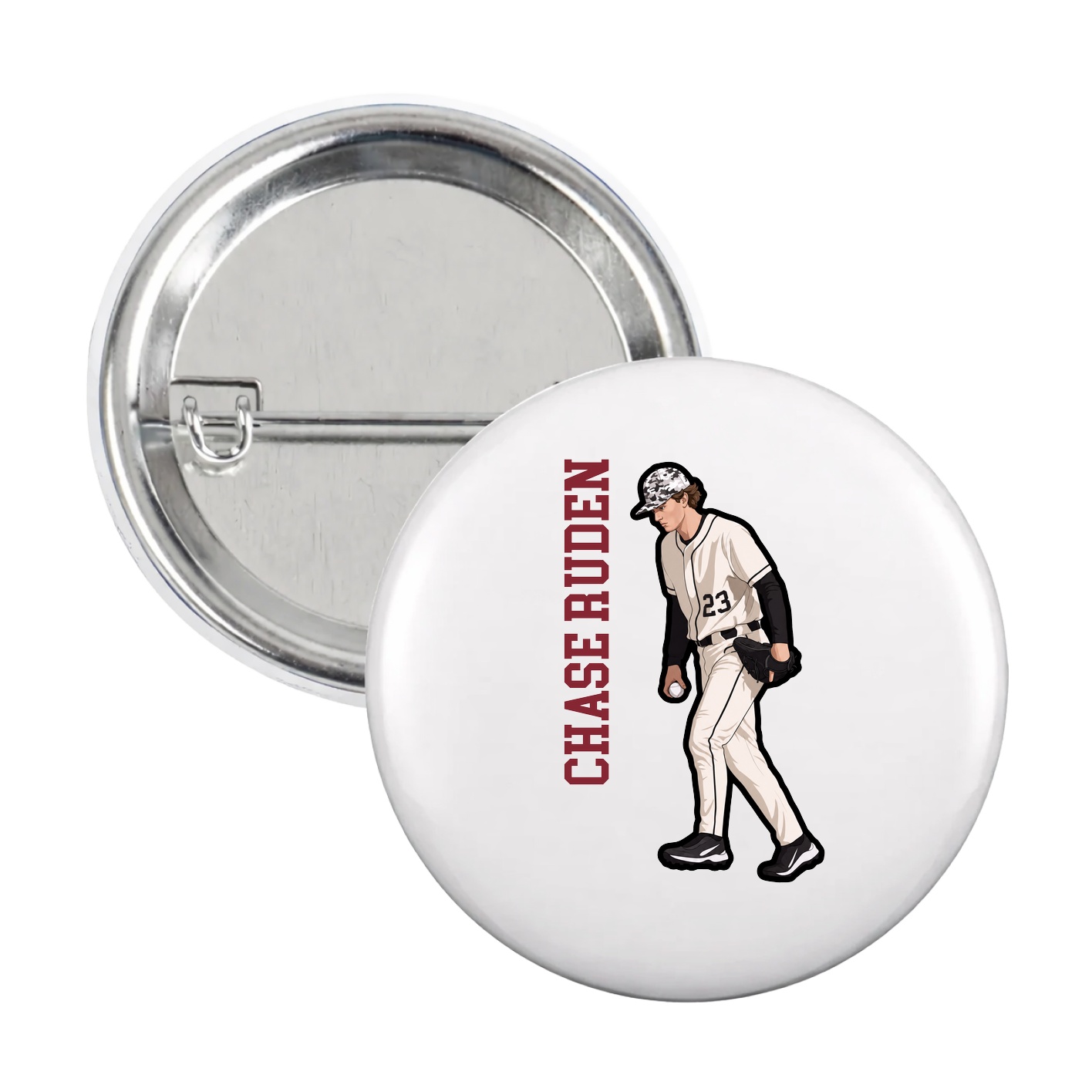 Game Day Button — Name Vertical in White