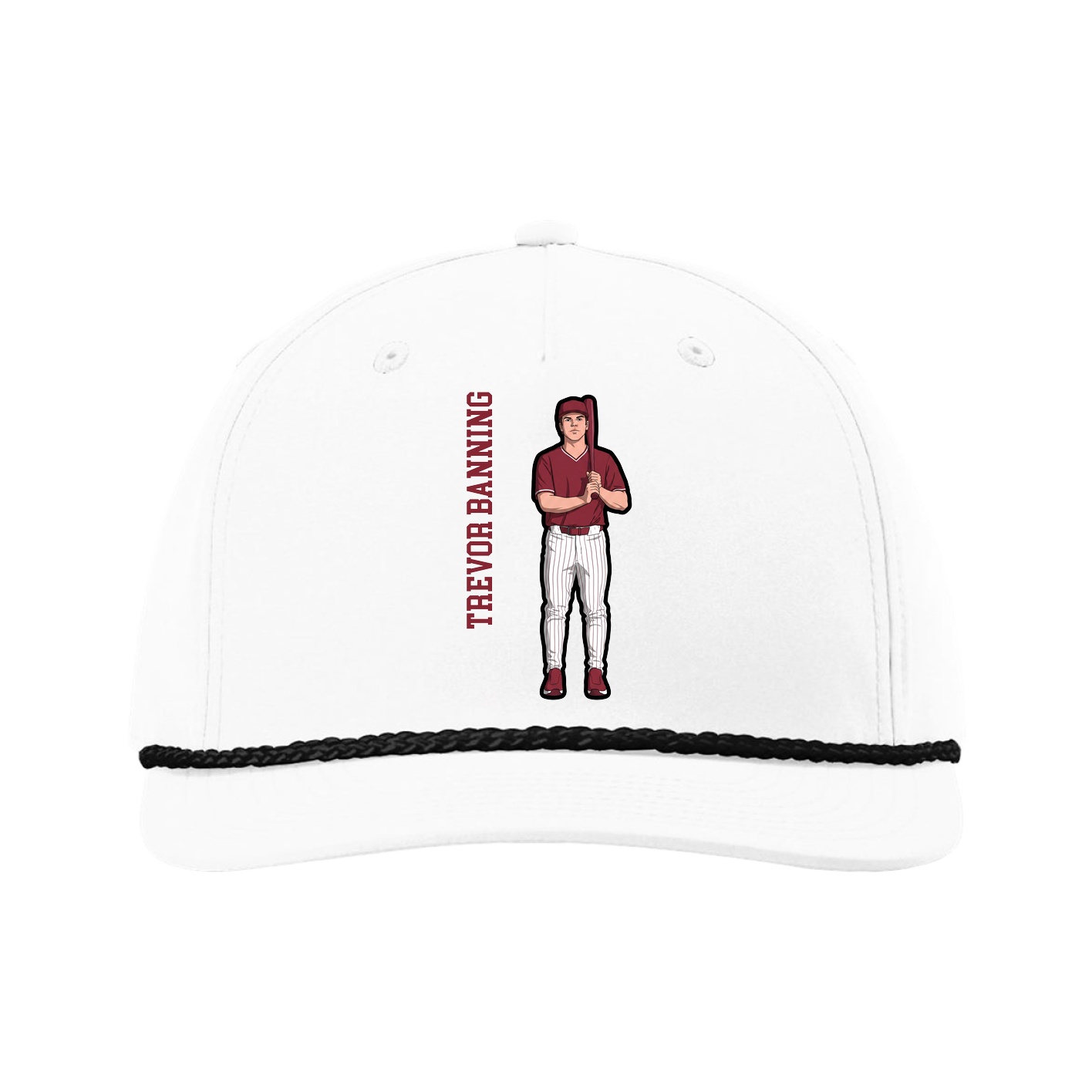 Five-Panel Classic Rope Cap — Name Vertical in White